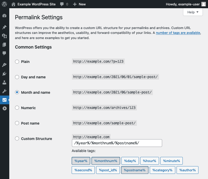 WordPress’s permalink style options