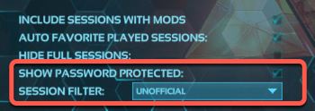 The ARK: Survival Evolved Session Filters The ARK: Survival Evolved Session Filters