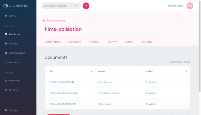Appwrite collection with documents Appwrite collection with documents