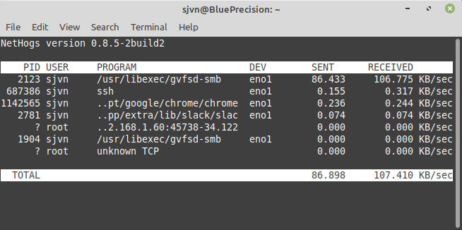 sudo nethogs -d 5 eno1 sudo nethogs -d 5 eno1