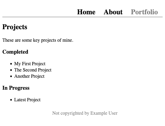 The portfolio page for the example app The portfolio page for the example app