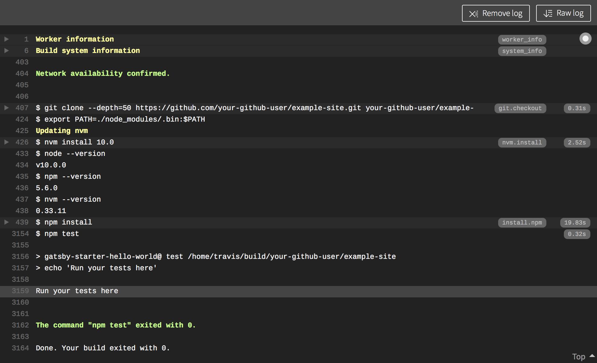 Travis logs from first test build Travis Build Logs - First Test