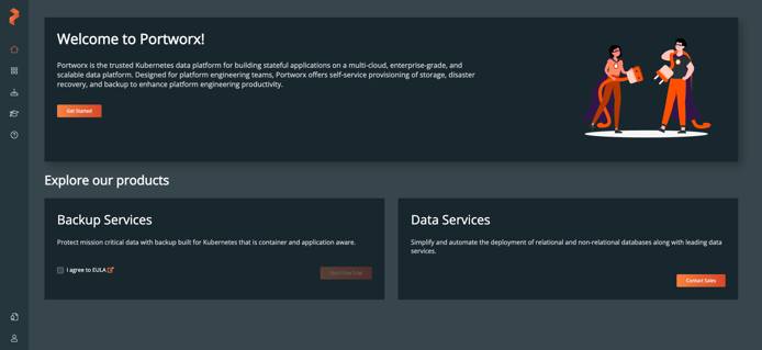 The “Welcome to Portworx” section of the Portworx Central Home page.
