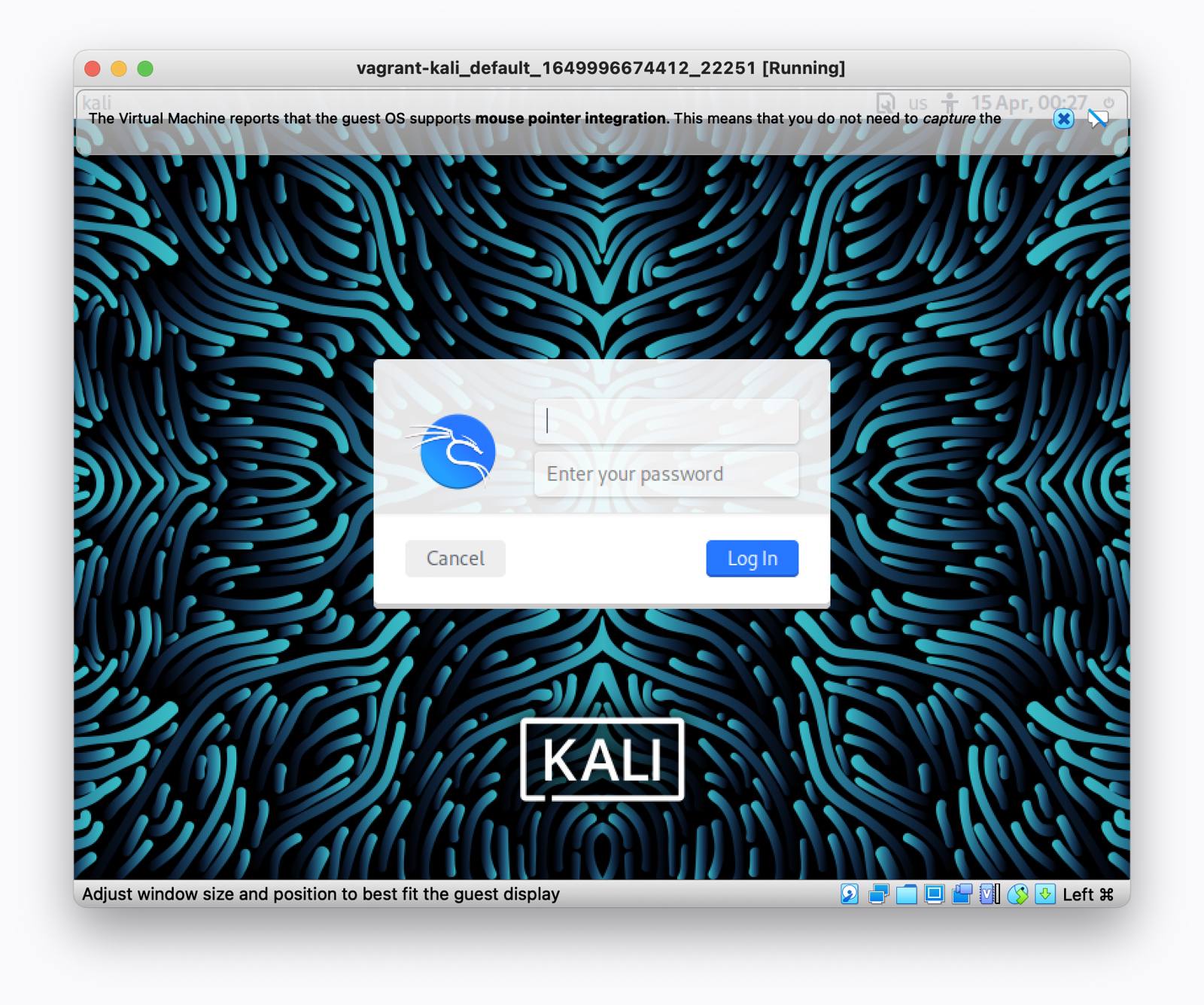 Kali Linux Login Screen