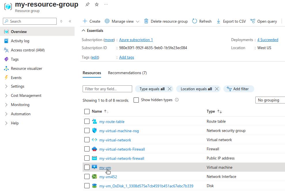 Azure Portal VM network settings page.