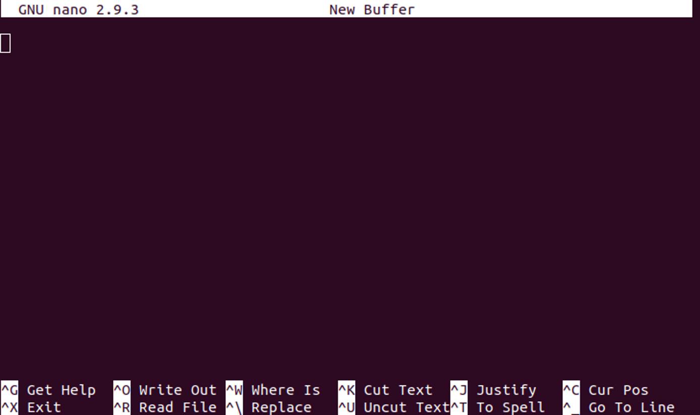 A new file in the terminal with nano. new file in the terminal