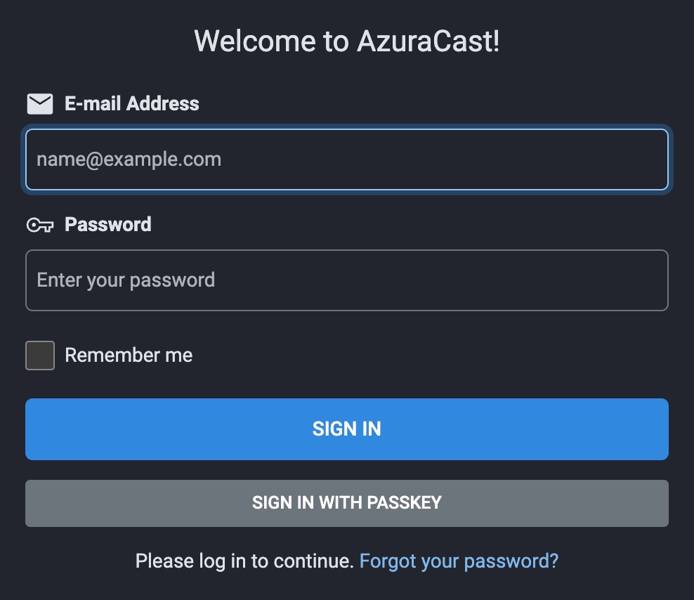 “AzuraCast Login”