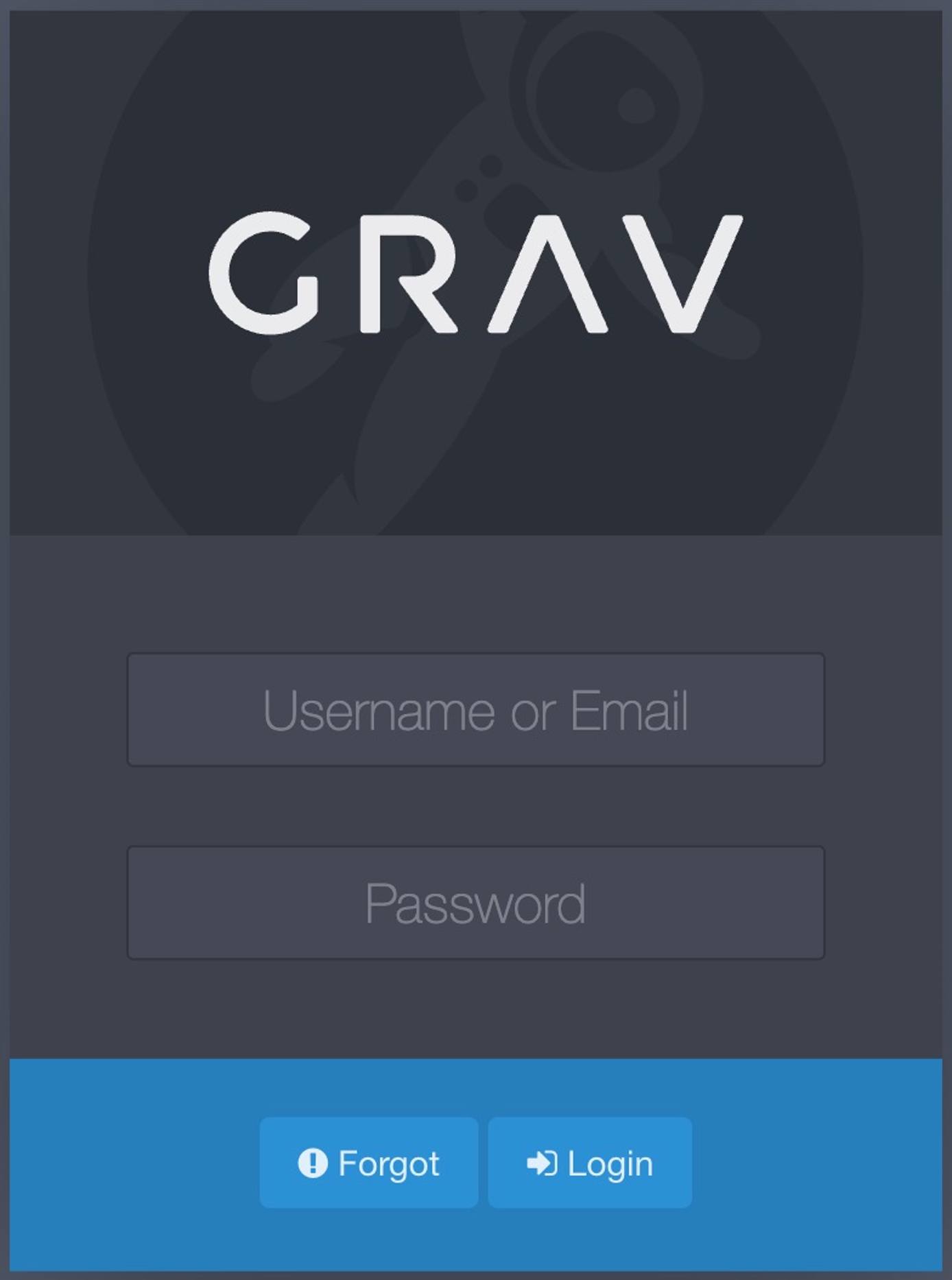 Screenshot of the Grav login page