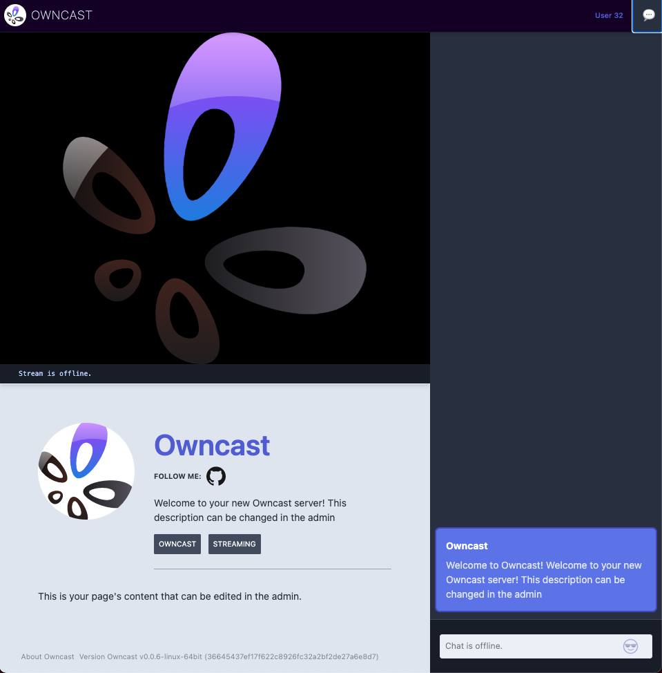 owncast.png ‘The Owncast stream view’